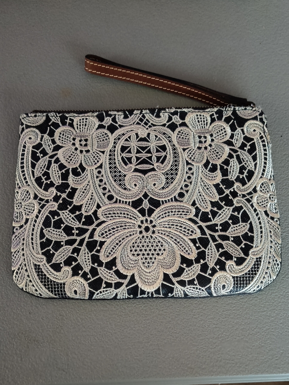 Patricia Nash Dark Denim With Lace Overlay Wristlet NWOT